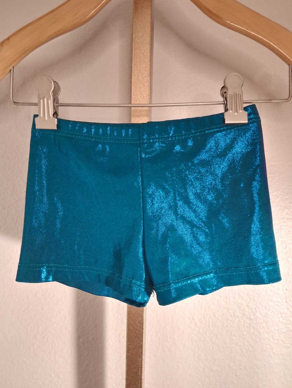 Girls Teal Sparkly Dance Shorts Medium 4/5